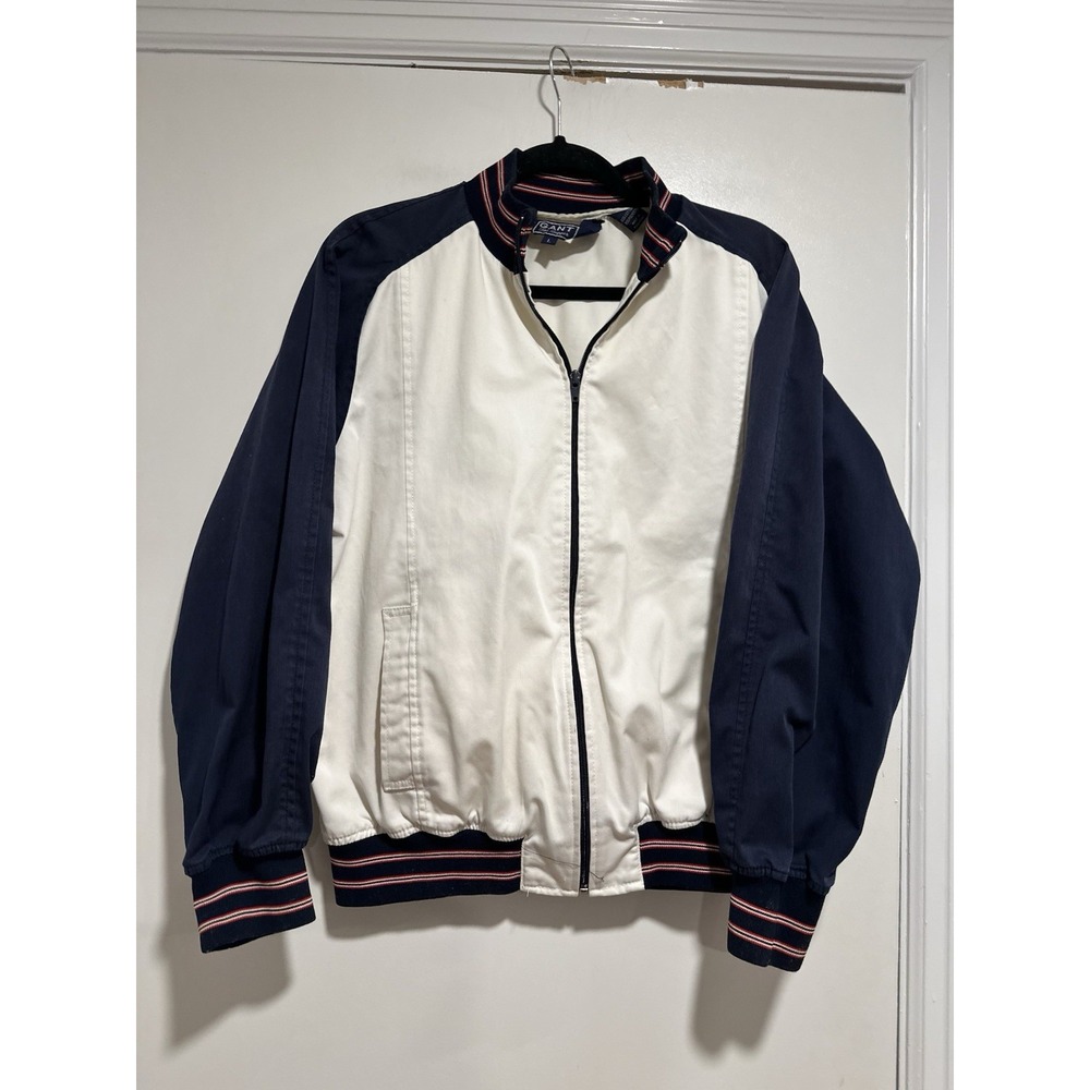 Vintage Gant Sz: L White Navy Red  Preppy varsity cotton Full Zip Bomber jacket